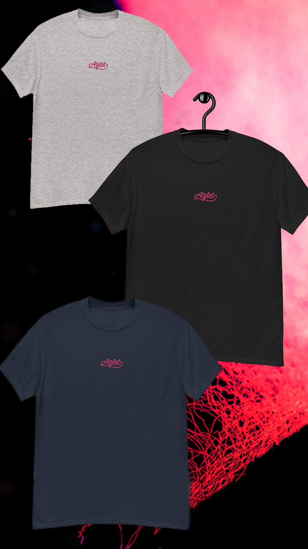 Embroidered Aglet T-Shirt (Pink Logo)